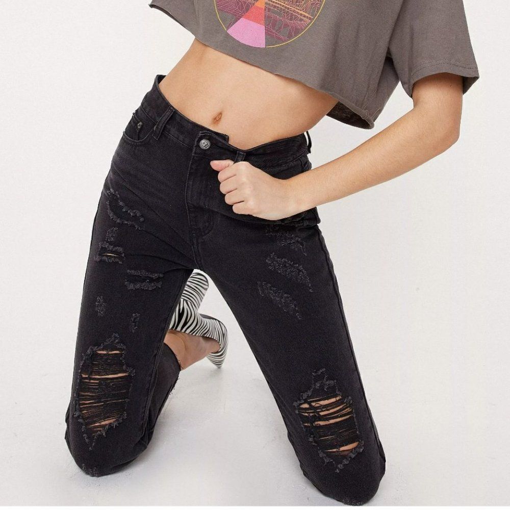 Nasty Gal High Waiste Cause I Shred So Distressed Denim Jeans
